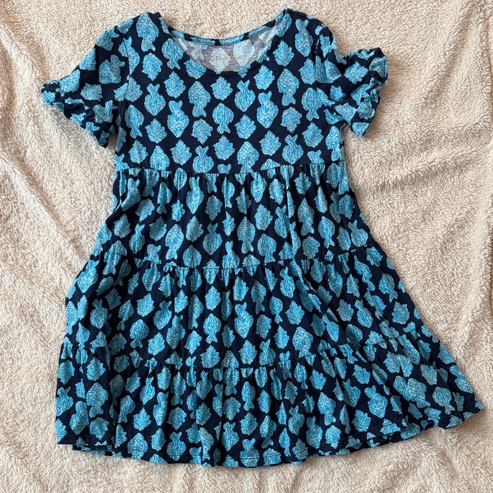 Lilly Pulitzer Navy and Light Blue Leaf Kids Dress